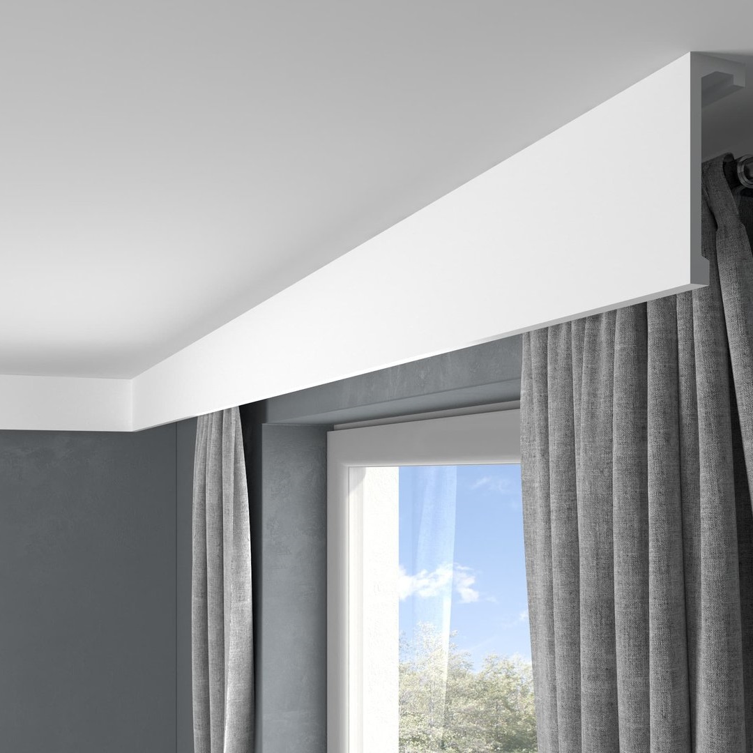 PROVISTON | Vorhangleiste "RM036T" | 46 x 148 x 2000 mm | Weiß | Stuckleiste | Lichtleiste | Modern