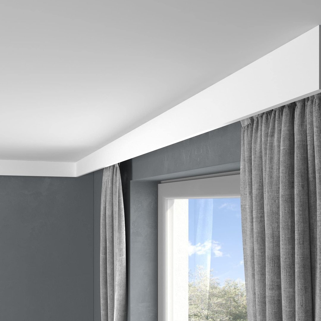 PROVISTON | Vorhangleiste "RM026T" | 41 x 100 x 2000 mm | Weiß | Stuckleiste | Lichtleiste | Modern