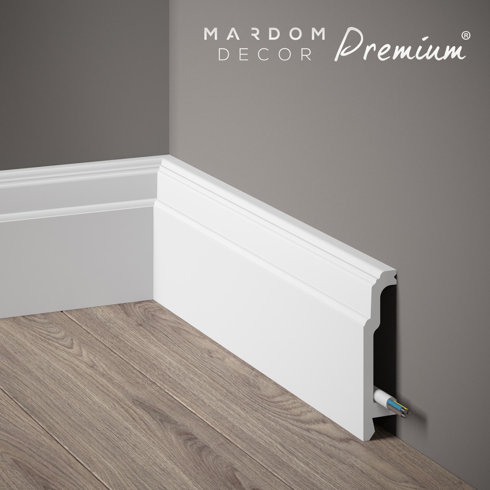 Mardom Sockelleiste MD363P Polyforce 23 x 106 x 2000 mm Weiß Premium Satin beschichtet Kabelkanal