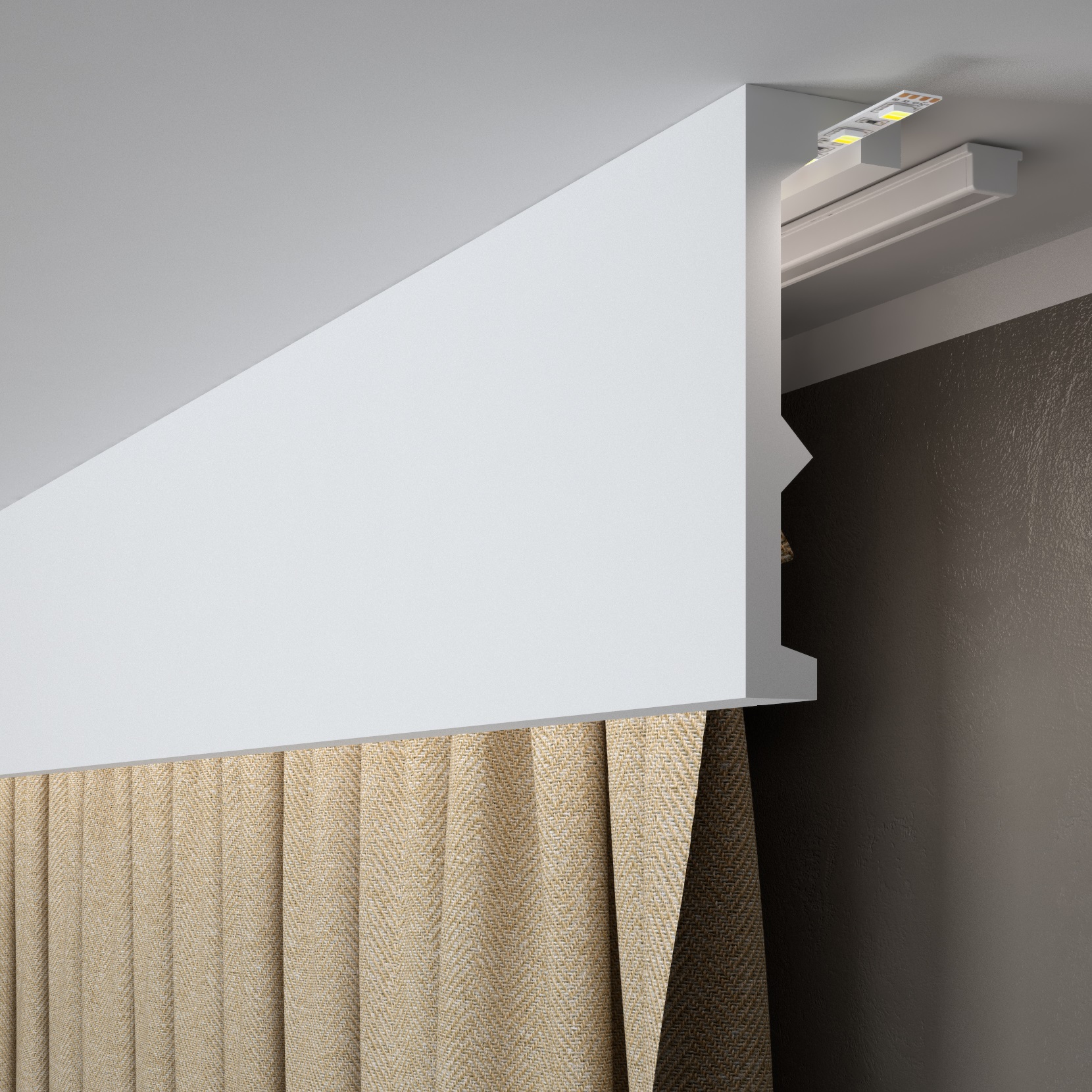 PROVISTON | Vorhangleiste "RM056T" | 55 x 180 x 2000 mm | Weiß | Stuckleiste | Lichtleiste | Modern