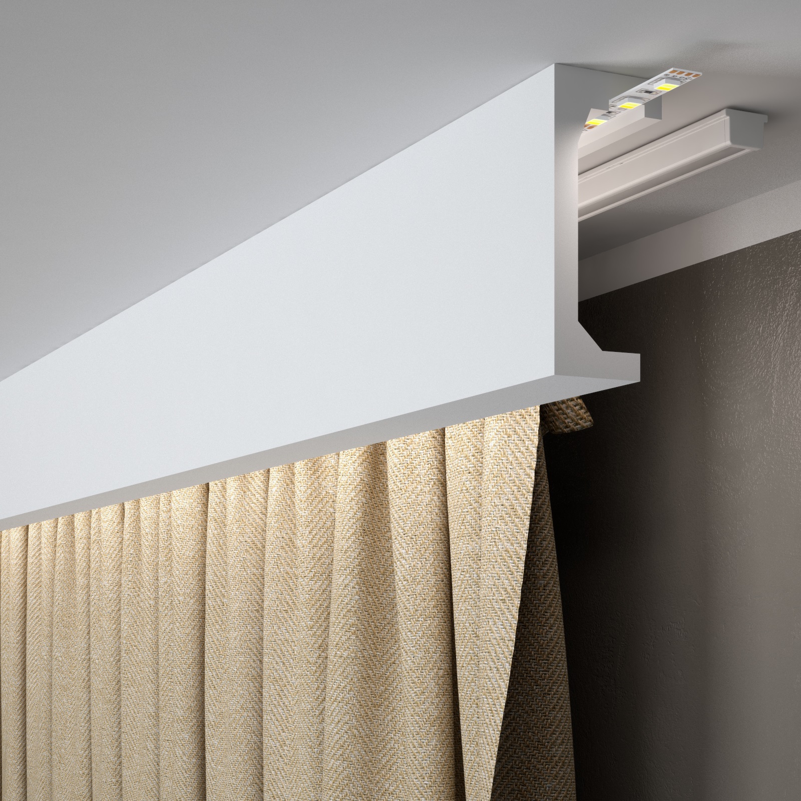 PROVISTON | Vorhangleiste "RM046T" | 50 x 120 x 2000 mm | Weiß | Stuckleiste | Lichtleiste | Modern