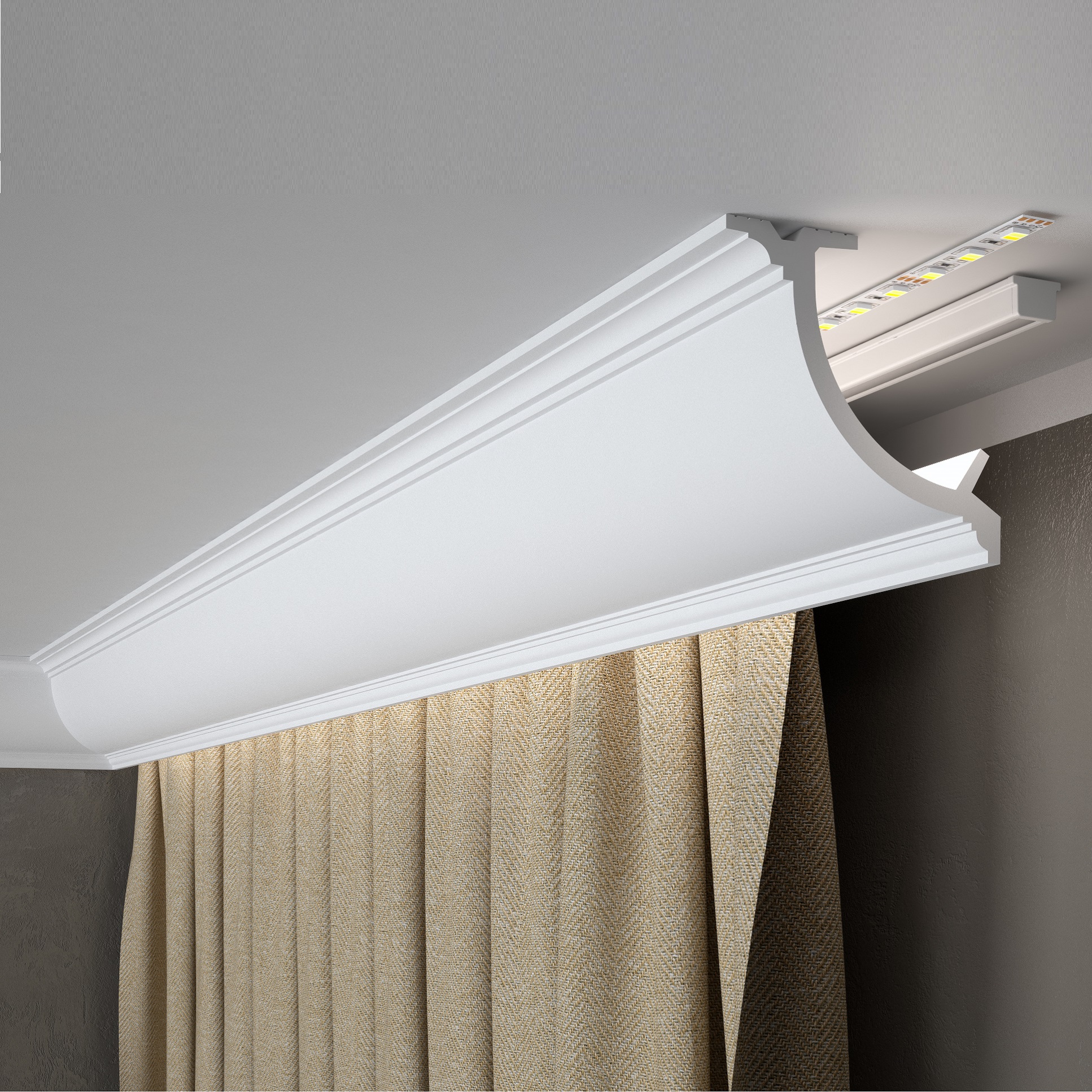 PROVISTON | Vorhangleiste "RM027" | 110 x 110 x 2000 mm | Weiß | Stuckleiste | LED Lichtleiste
