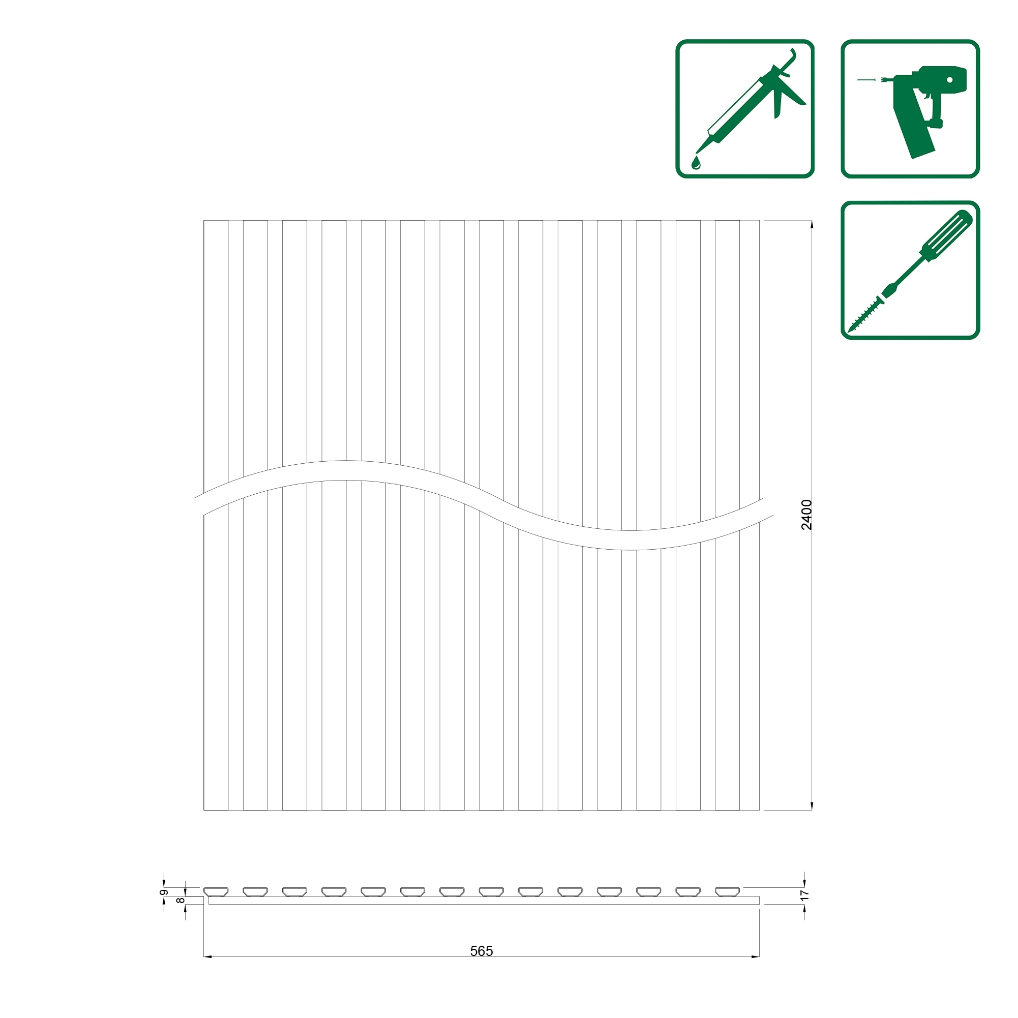 Outdoor Akustik Paneele 565 x 17 x 2400 mm Alu Feuchtraumpaneele Eiche Außenpaneele Lammellenoptik