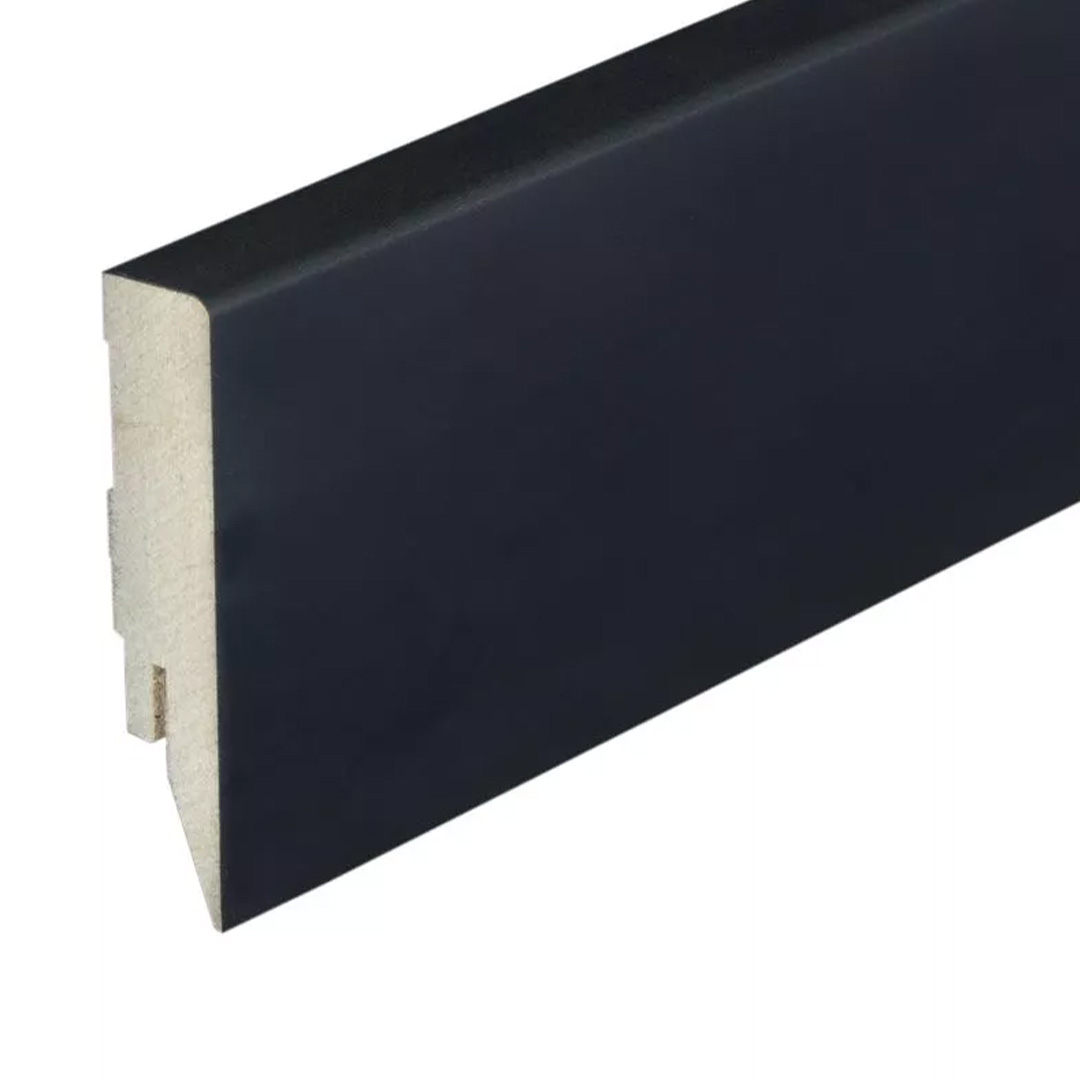 PROVISTON | Fußleiste | MDF Sockelleiste | 16  x  70  x  2500 mm | Schwarz Foliert | Abgerundet