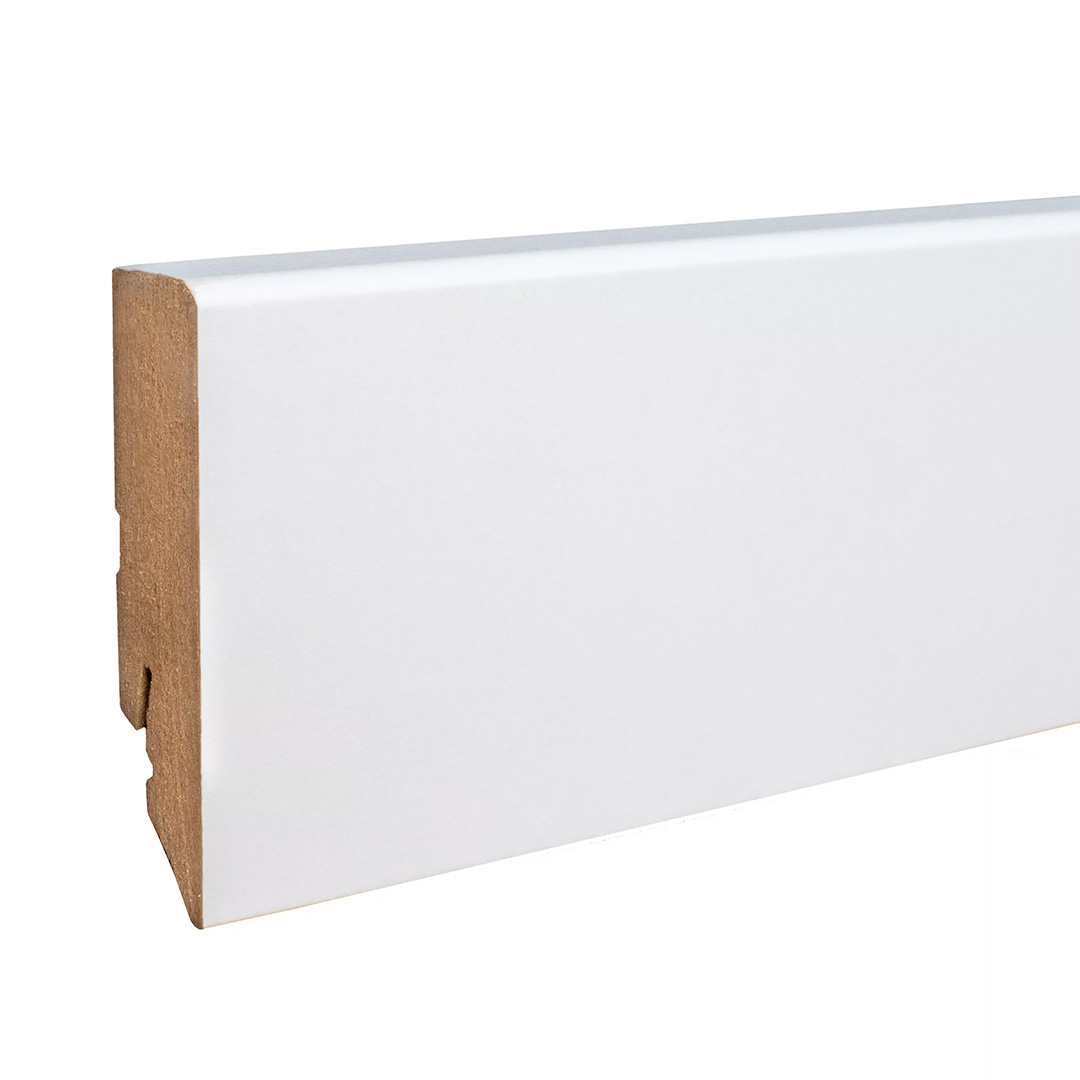 Neuhofer Sockelleiste MDF Fußleiste 16 x 70 x 2400 mm Weiß Foliert Abgerundet Modern