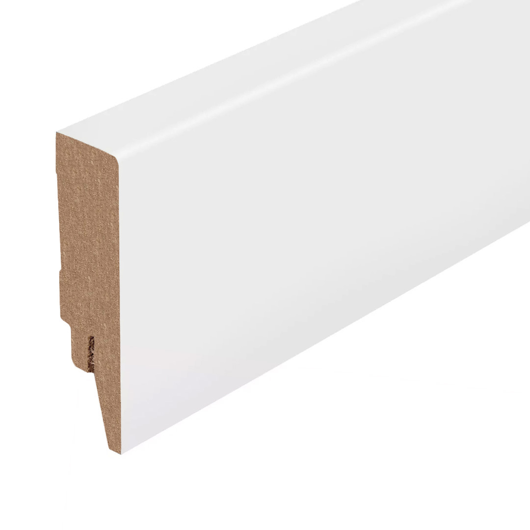 PROVISTON | Fußleiste | Kunststoff Sockelleiste | 16 x 78 x 2400 mm | Weiß Foliert | Abgerundet