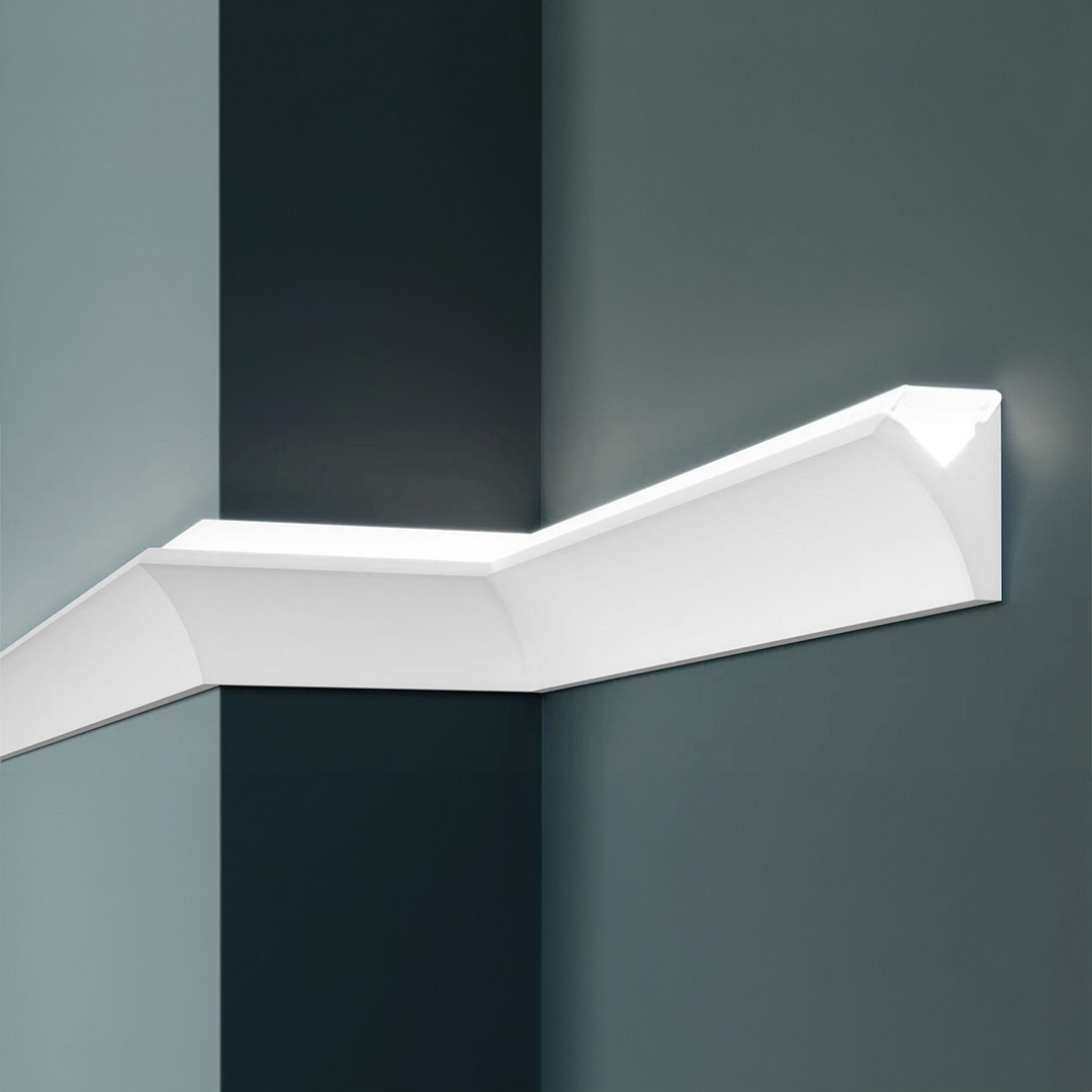 Elite Decor Lichtleiste KD407| Polystyrol 100 x 60 x 1150 mm Weiß Styropor Deckenleiste