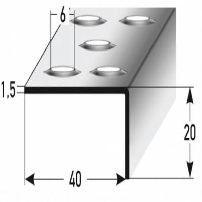 Treppenkante "Stilo" / Winkelprofil 20 x 40 mm Edelstahl, Rutschhemmend R12 DIN 51130 Prägelochung