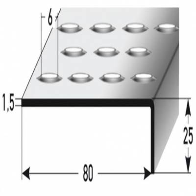 Treppenkante "Plati" / Winkelprofil 25 x 80 mm Edelstahl, Rutschhemmend R12 DIN 51130, Prägelochung